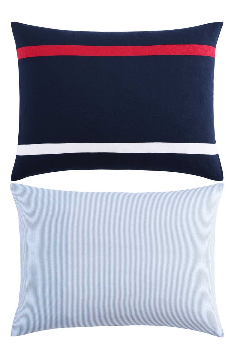 Tommy Hilfiger Iconic Anniversary Seersucker Comforter & Shams Set, Alternate, color, Navy Blue/ Red/ White