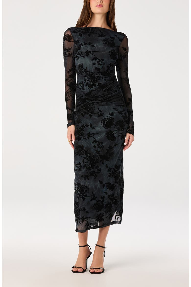 Syriah Floral Mesh Midi Dress, Main, color, BLACK BLUE FLORAL