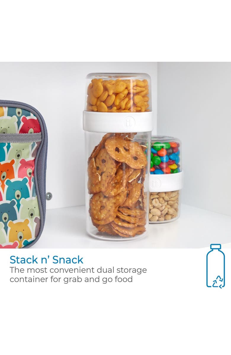 iDesign Large Stack 'n Snack Food Containers - Stackable Snack Containers - Set of 4 - Clear/White, Alternate, color,