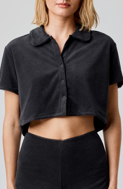 Terry Cloth Crop Snap-Up Shirt
