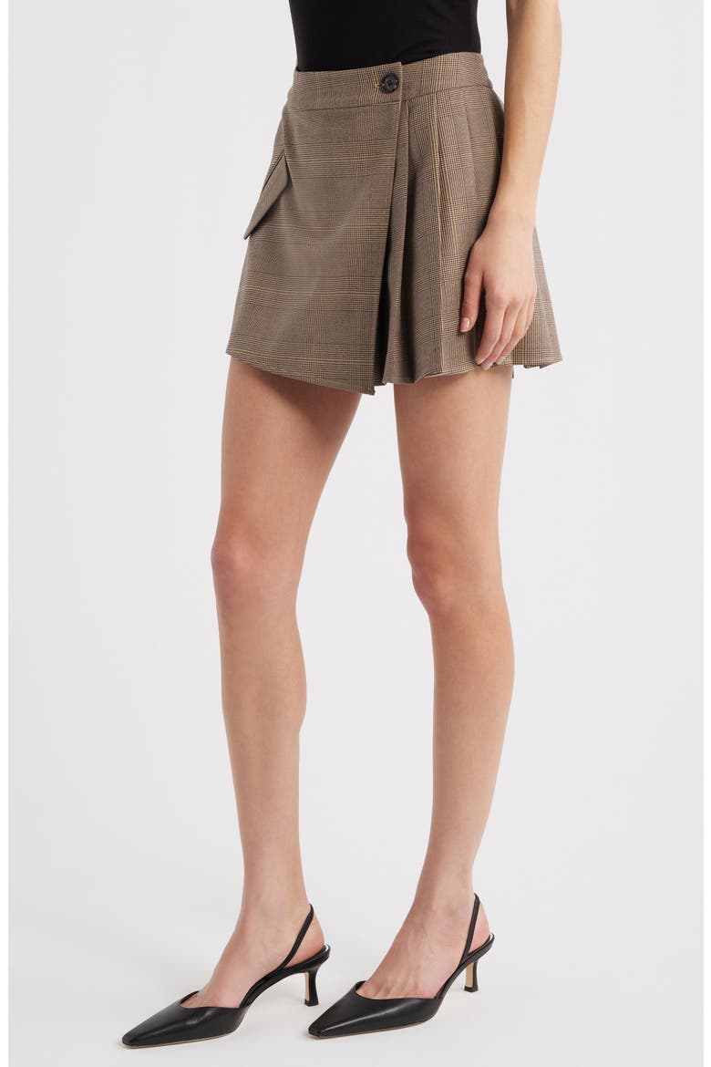 Adriana Asymmetrical Pleated Miniskirt, Alternate, color, MAPLE CHECK