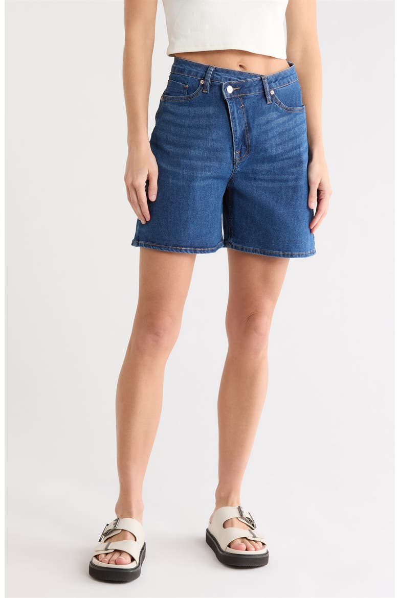 Cross Waist Denim Bermuda Shorts, Main, color, INDIGO