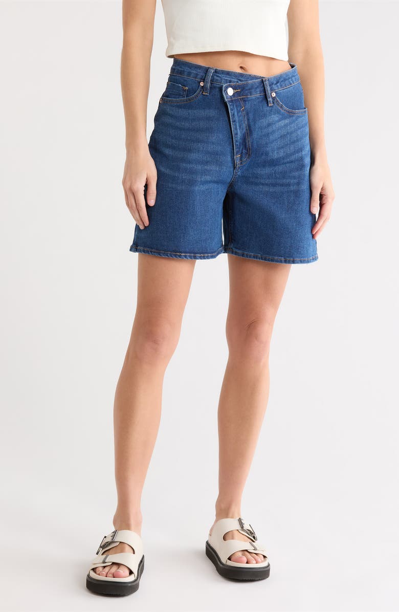 Vigoss Cross Waist Denim Bermuda Shorts, Main, color, Indigo