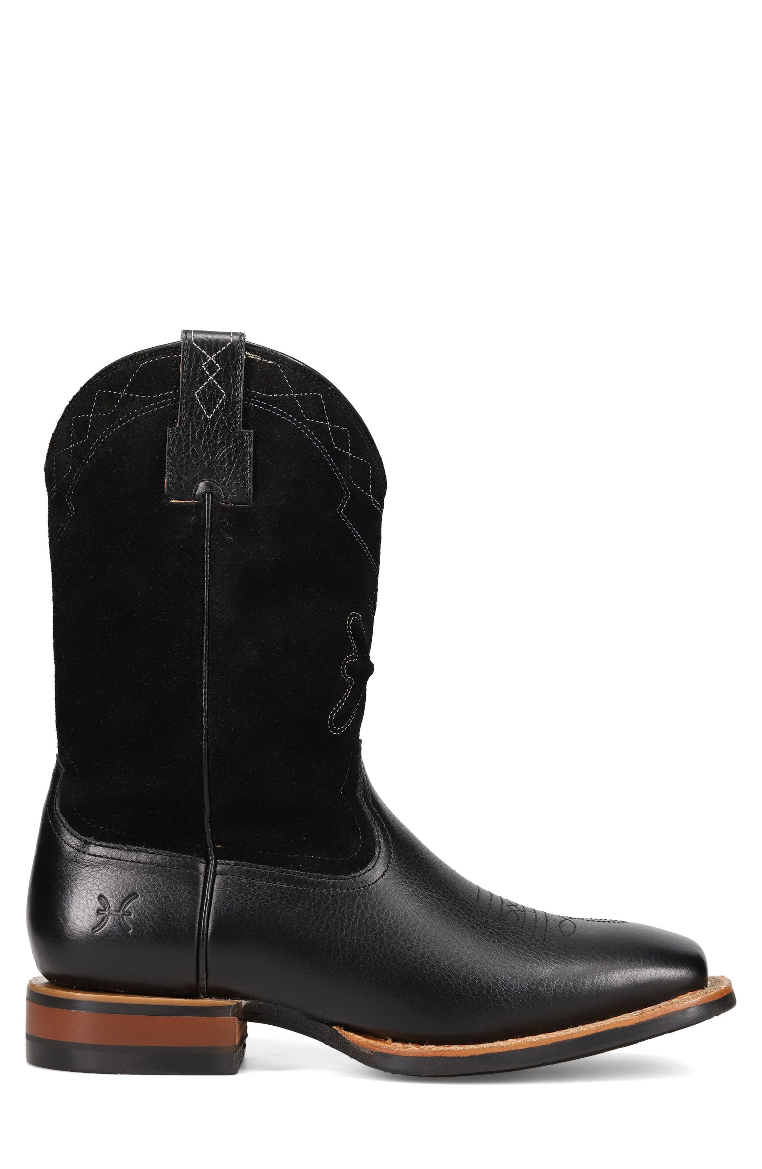 Frye Hauser Logo Stitch Western Boot, Alternate, color, Black/ Black