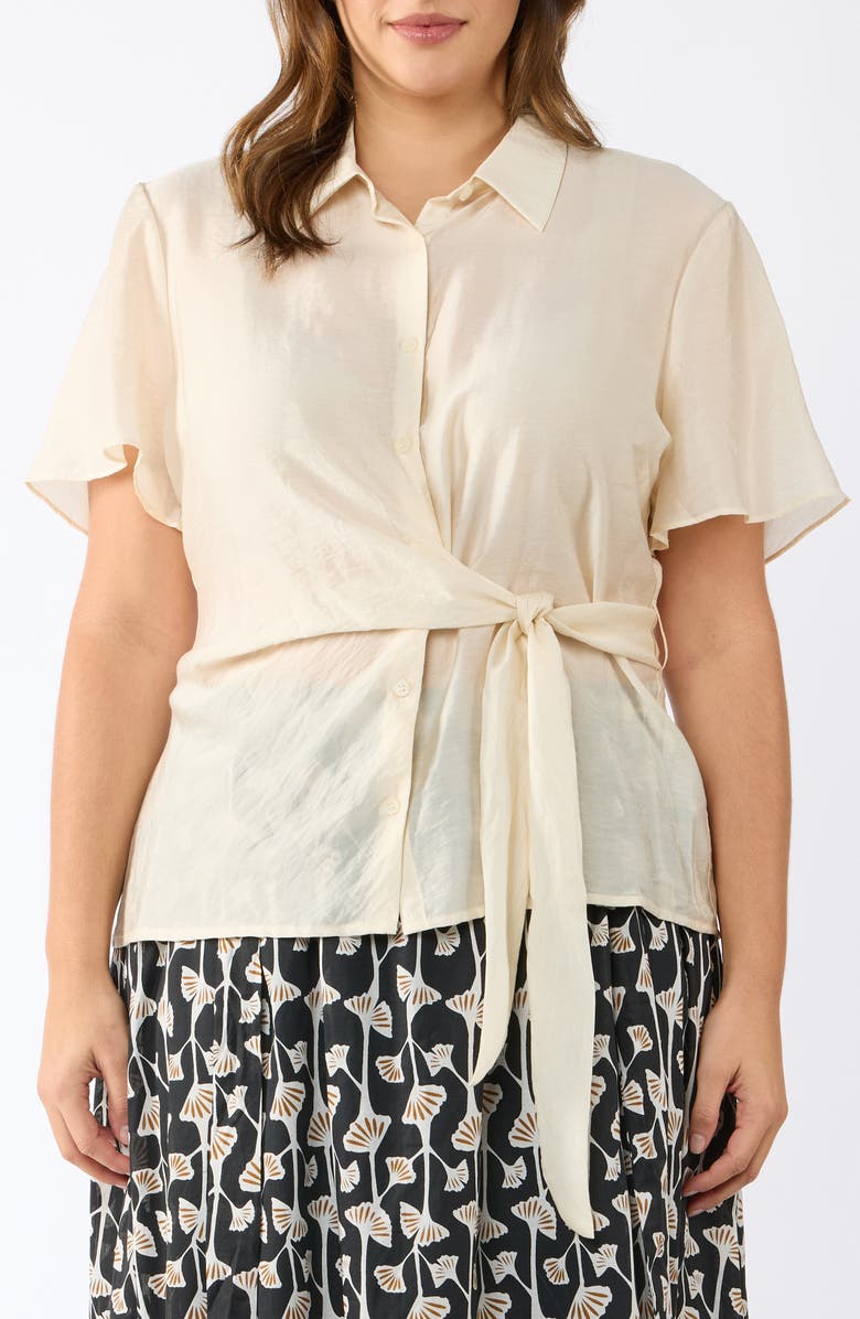 Estelle Sandstrom Tie Front Button-Up Shirt, Main, color, Ivory