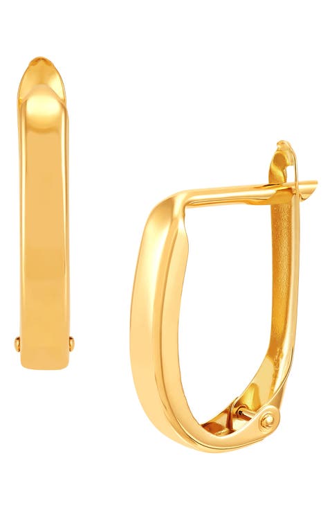 14K Yellow Gold Oval Huggie Hoop Earrings