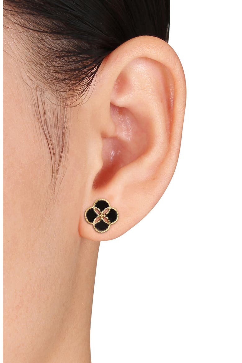 Black Agate Quatrefoil Stud Earrings, Alternate, color, BLACK