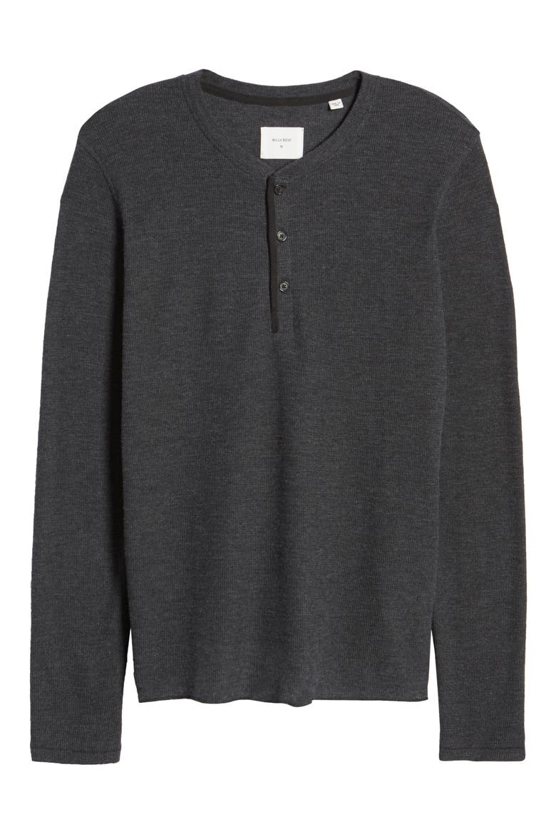 Thermal Knit Cotton Blend Henley, Alternate, color, BLACK