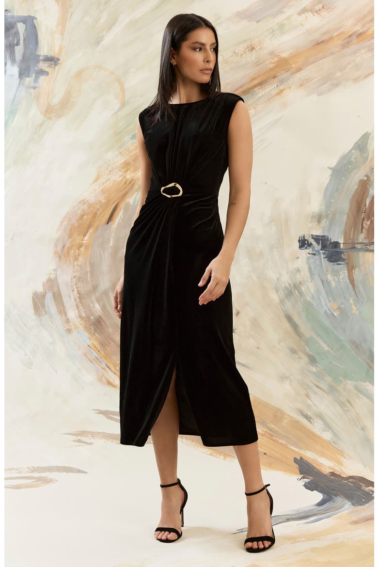 Sleeveless Velvet Sheath Midi Dress, Alternate, color, BLACK