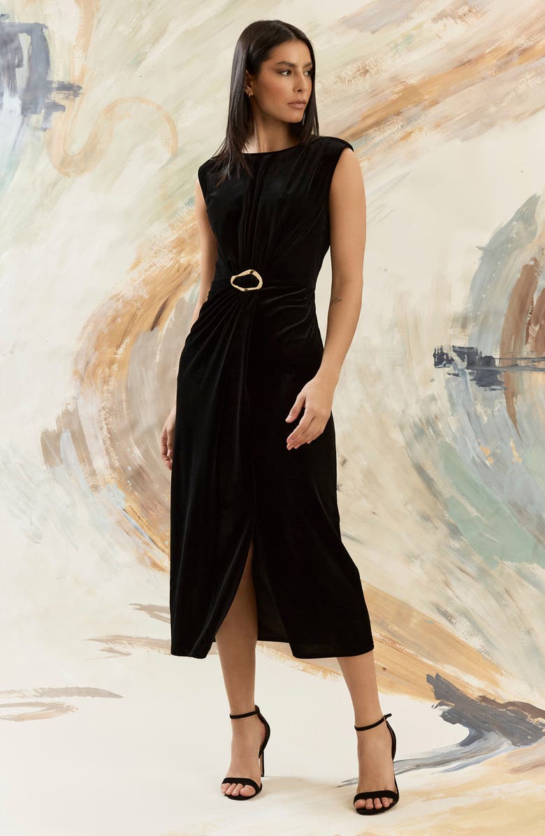 Maggy London Sleeveless Velvet Sheath Midi Dress, Alternate, color, Black