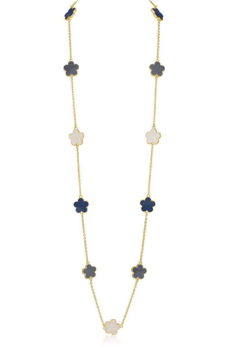 JARDIN Tri-Tone Clover Station Necklace, Main, color, Navy/ Gold