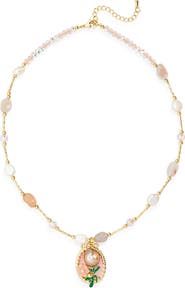 EYE CANDY LOS ANGELES Eliana Flower Beaded Imitation Pearl Charm Necklace