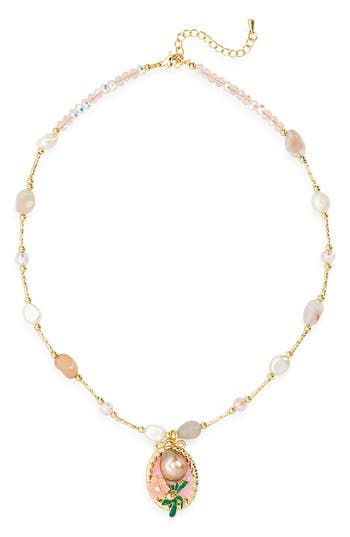 Eye Candy Los Angeles Eliana Flower Beaded Imitation Pearl Charm Necklace In Gold