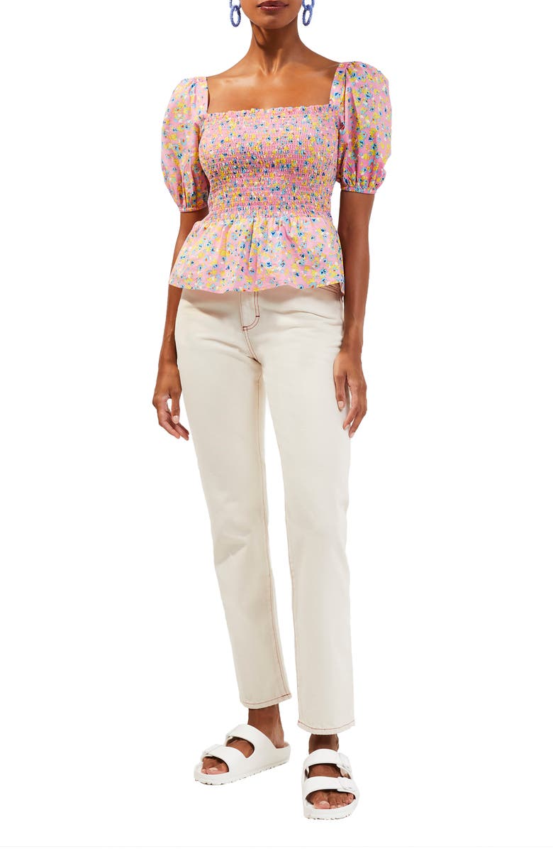 French Connection Stacie Daisy Smocked Puff Sleeve Top, Alternate, color, 