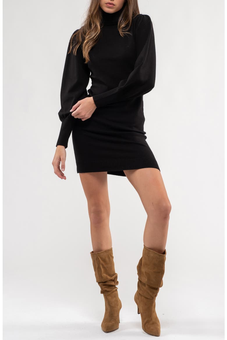 Balloon Sleeve Sweater Dress, Alternate, color, BLACK