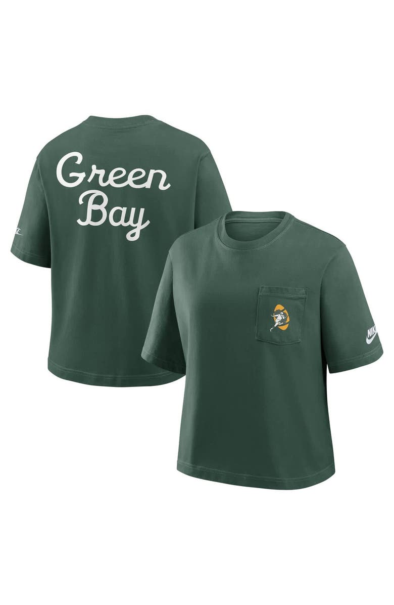 Nike Women's Nike Green Green Bay Packers Rewind Pocket Boxy T-Shirt, Alternate, color, Green