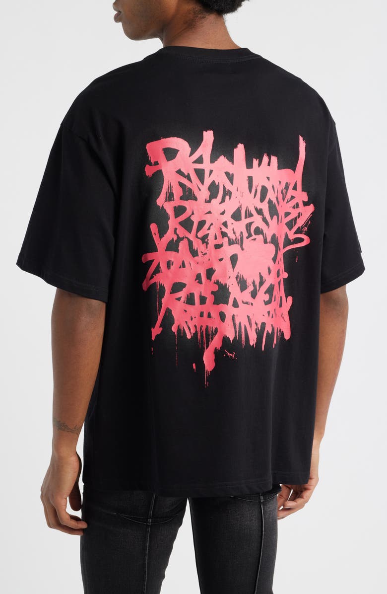 RtA Colin Graffiti Oversize Graphic T-Shirt, Alternate, color, Black Graffiti Pink