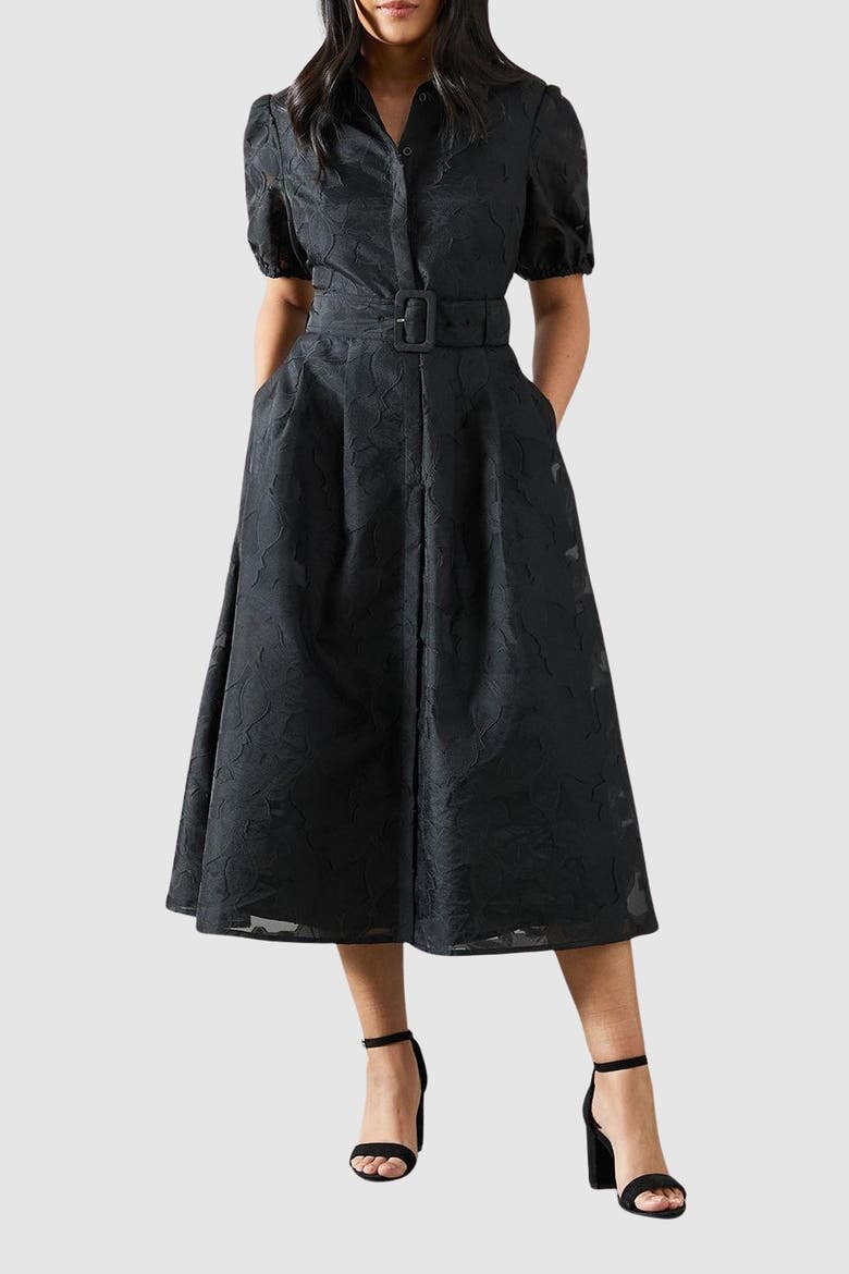Petite Burnout Floral Shirt Dress, Alternate, color, Black