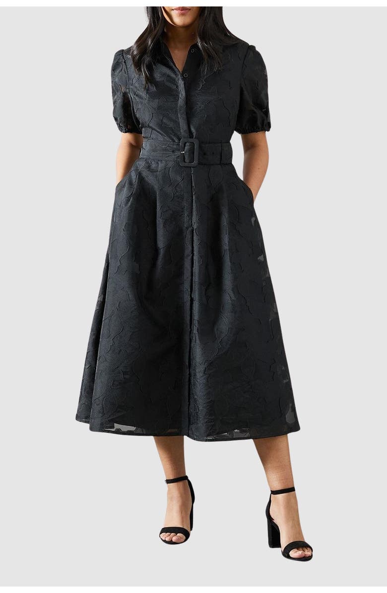 Wallis Petite Burnout Floral Shirt Dress, Alternate, color, Black