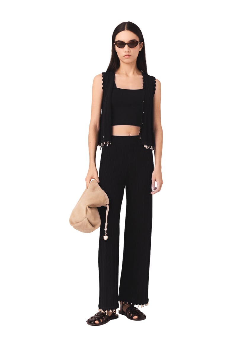 Jewelled knit trousers, Alternate, color, Black