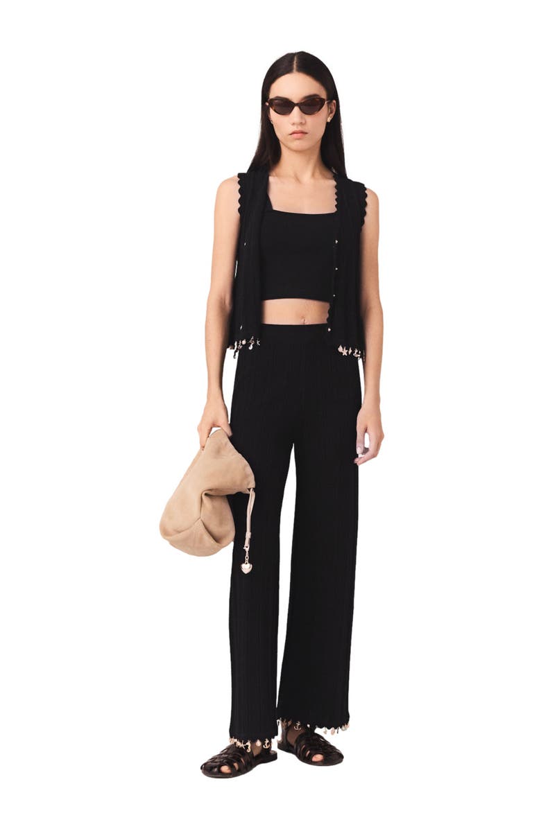 maje Jewelled knit trousers, Alternate, color, Black