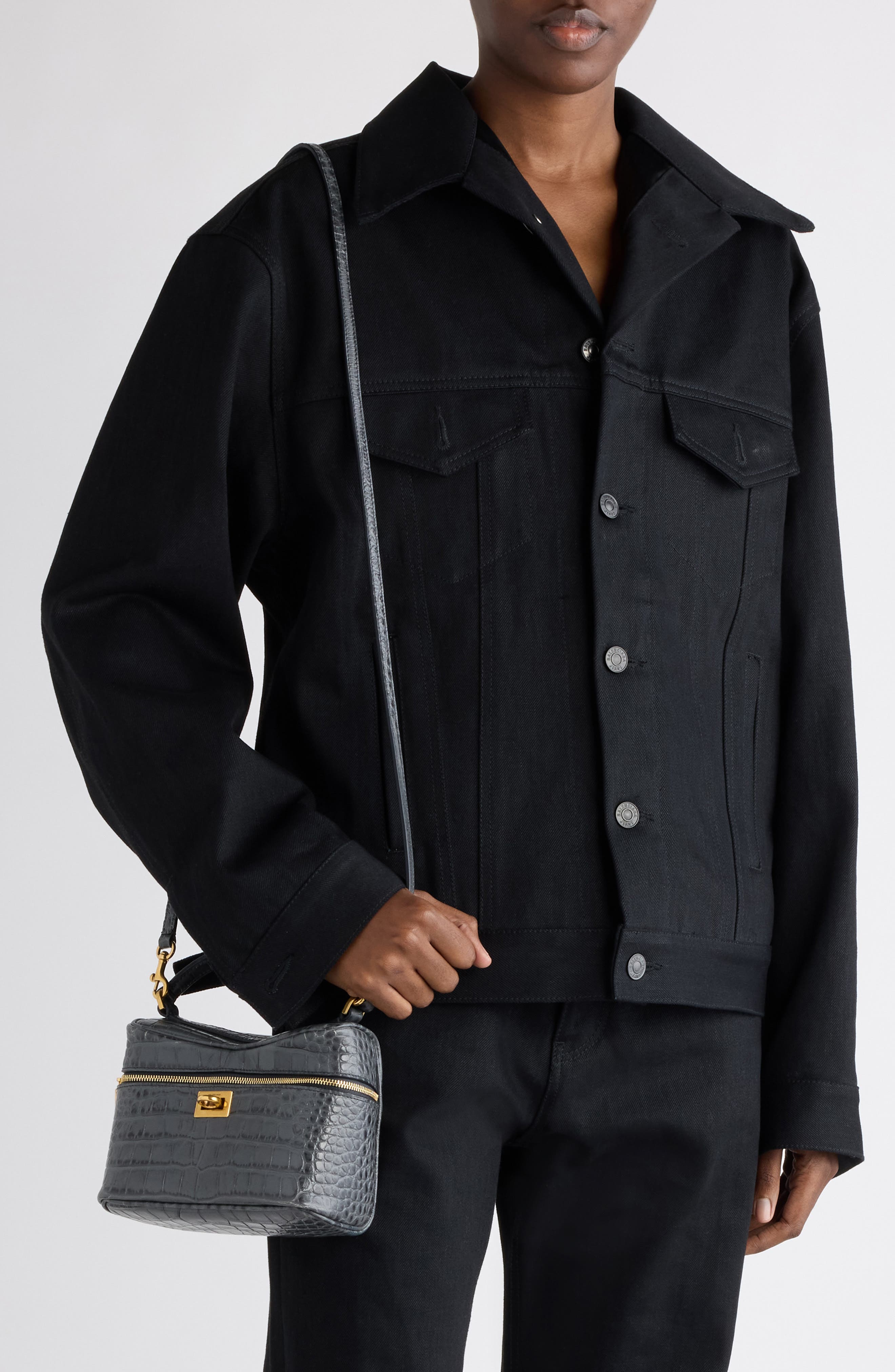 Balenciaga Rodeo Croc Embossed Leather Vanity Case, Alternate, color, 1251 Volcanic Rock