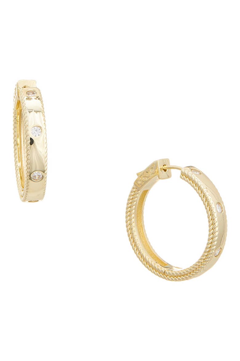 Cubic Zirconia Hoop Earrings, Main, color, YELLOW GOLD