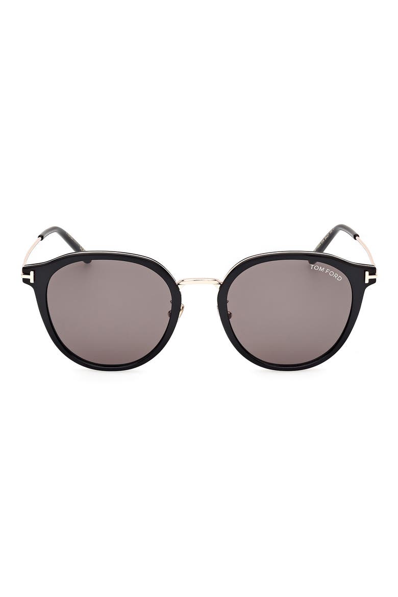 54mm Round Sunglasses, Main, color, SHINY BLACK / SMOKE