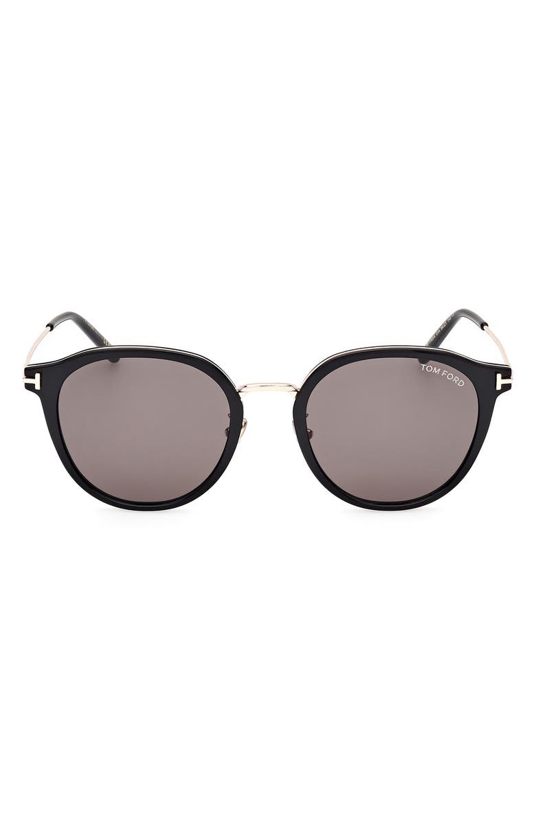 TOM FORD 54mm Round Sunglasses, Main, color, Shiny Black / Smoke