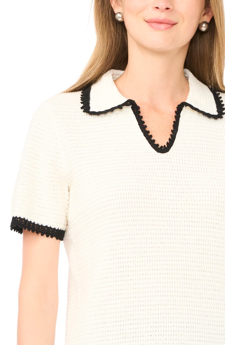 Parker Tipped Short Sleeve Cotton Sweater, Alternate, color, Antique White