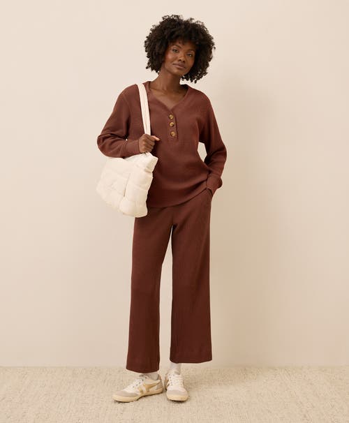 Pact Thermal Waffle Henley Pullover In Brown