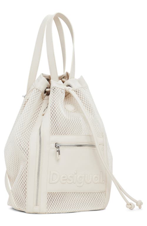 Desigual Medium Fishnet Mesh Backpack In Light Beige