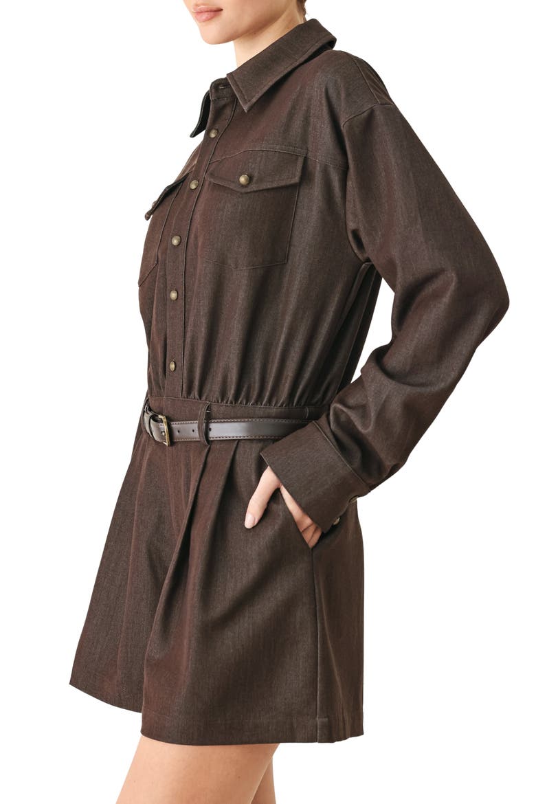 Long Sleeve Belted Romper, Alternate, color, BROWN