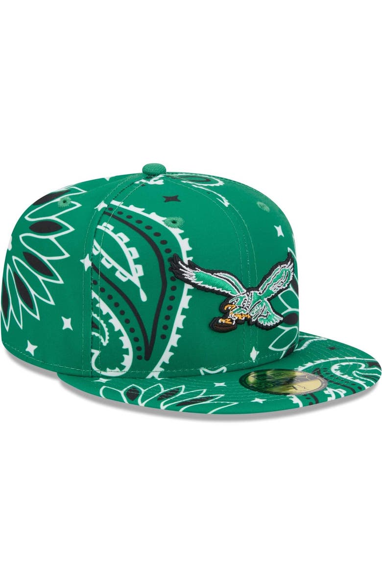 New Era Men's New Era Kelly Green Philadelphia Eagles Throwback Paisley 59FIFTY Fitted Hat, Alternate, color, Kelly Green