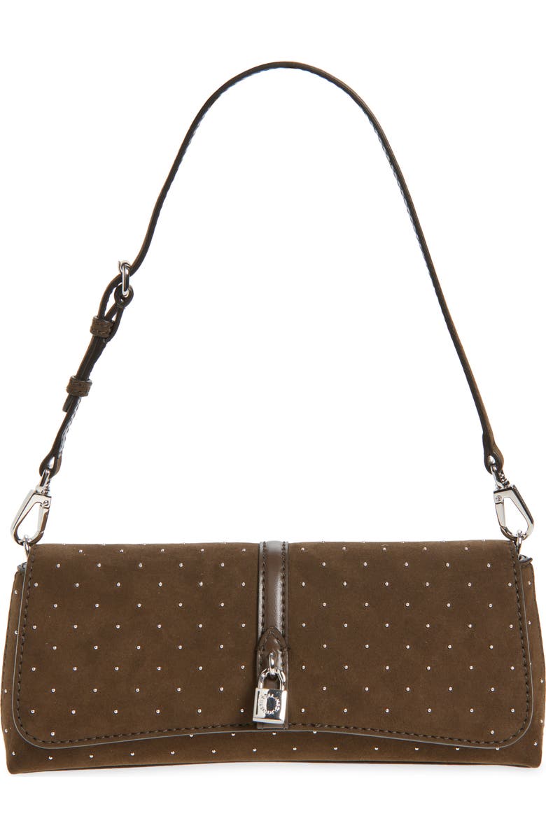 Stella McCartney Ryder Studded Faux Suede Shoulder Bag, Main, color, Moka