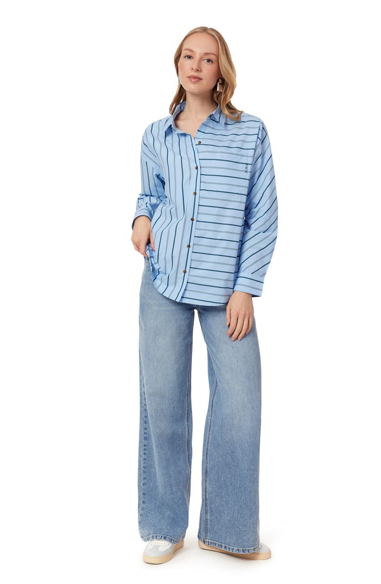 Scotch & Soda Oversize Button-Up Shirt, Alternate, color, Cerulean Multi Pinstripe