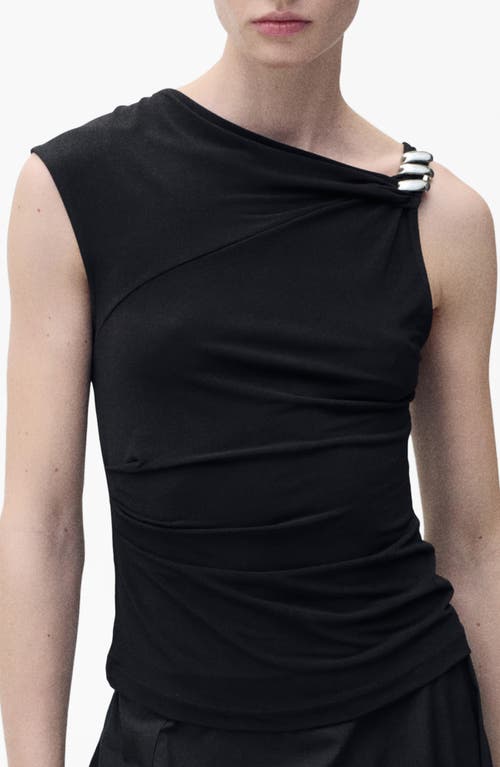 Mango Meli Asymmetric Jersey Top In Black