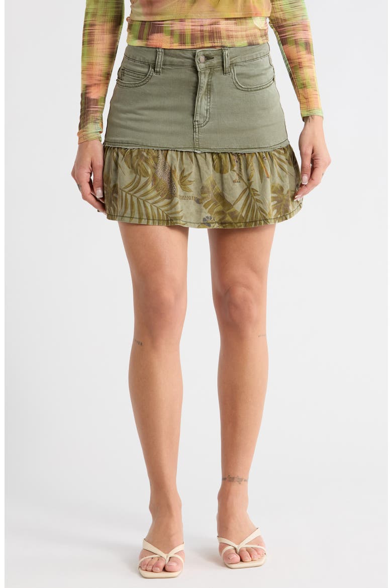 Contrast Hem Denim Miniskirt, Main, color, MILITARY GREEN