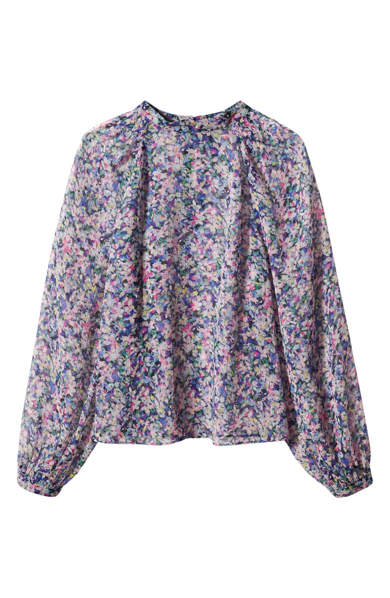 MANGO Floral Print Puff Sleeve Shirt, Alternate, color, 