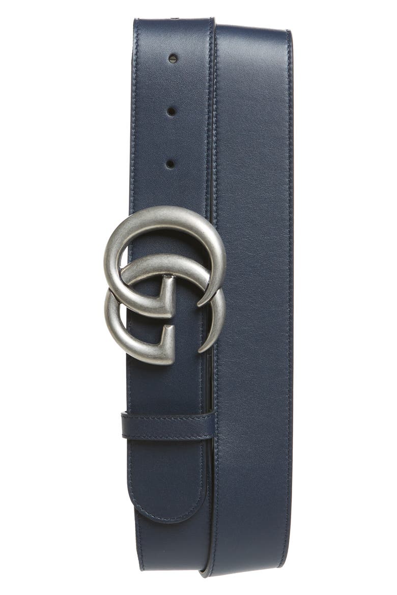 Logo Leather Belt, Main, color, BLUE