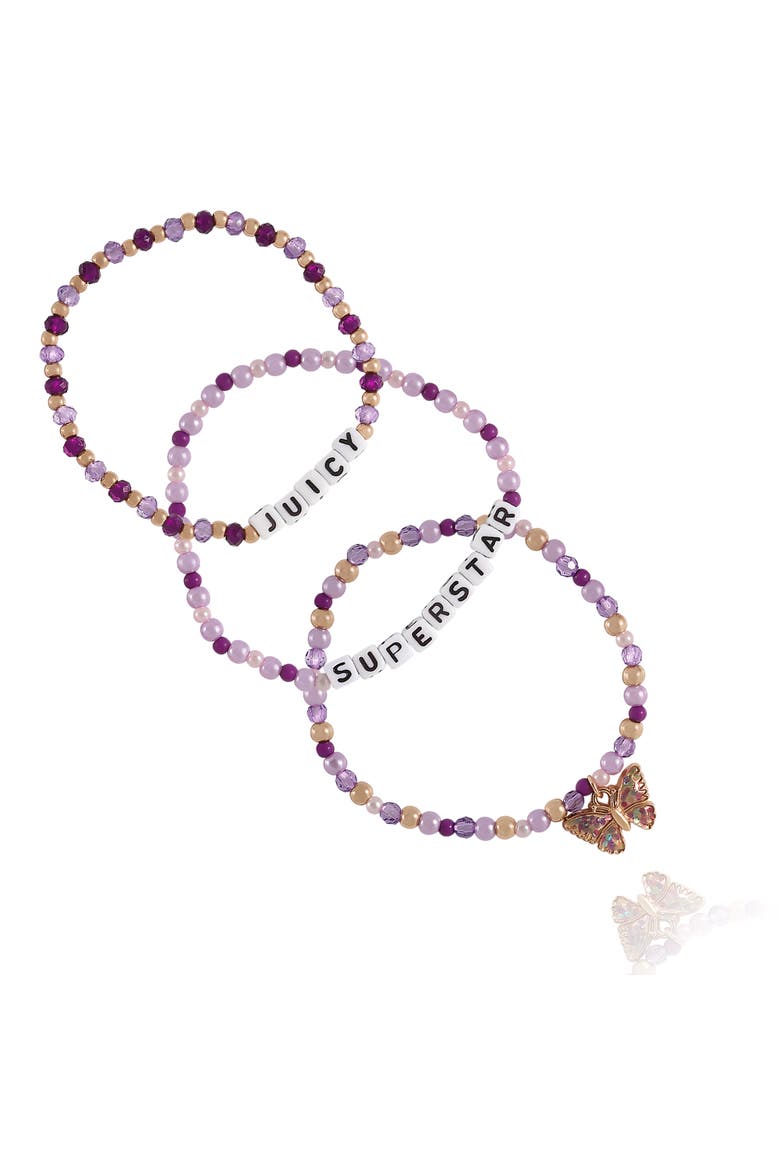 Kids "Juicy Superstar" Beaded Bracelet Set, Main, color, purple, white, gold