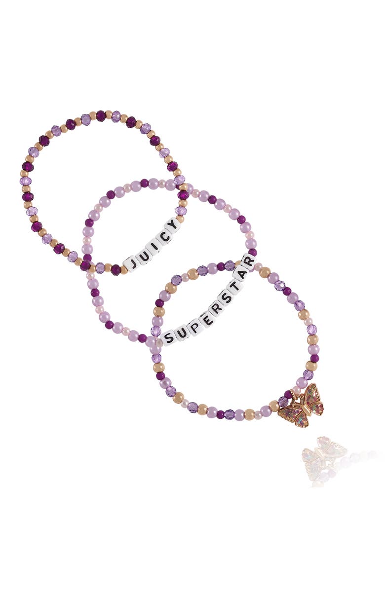 Juicy Couture Kids Kids "Juicy Superstar" Beaded Bracelet Set, Main, color, Purple, White, Gold