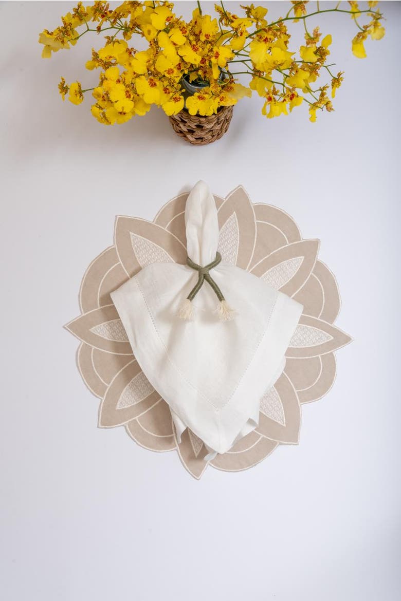 Flower Linen Placemat, Alternate, color, Beige
