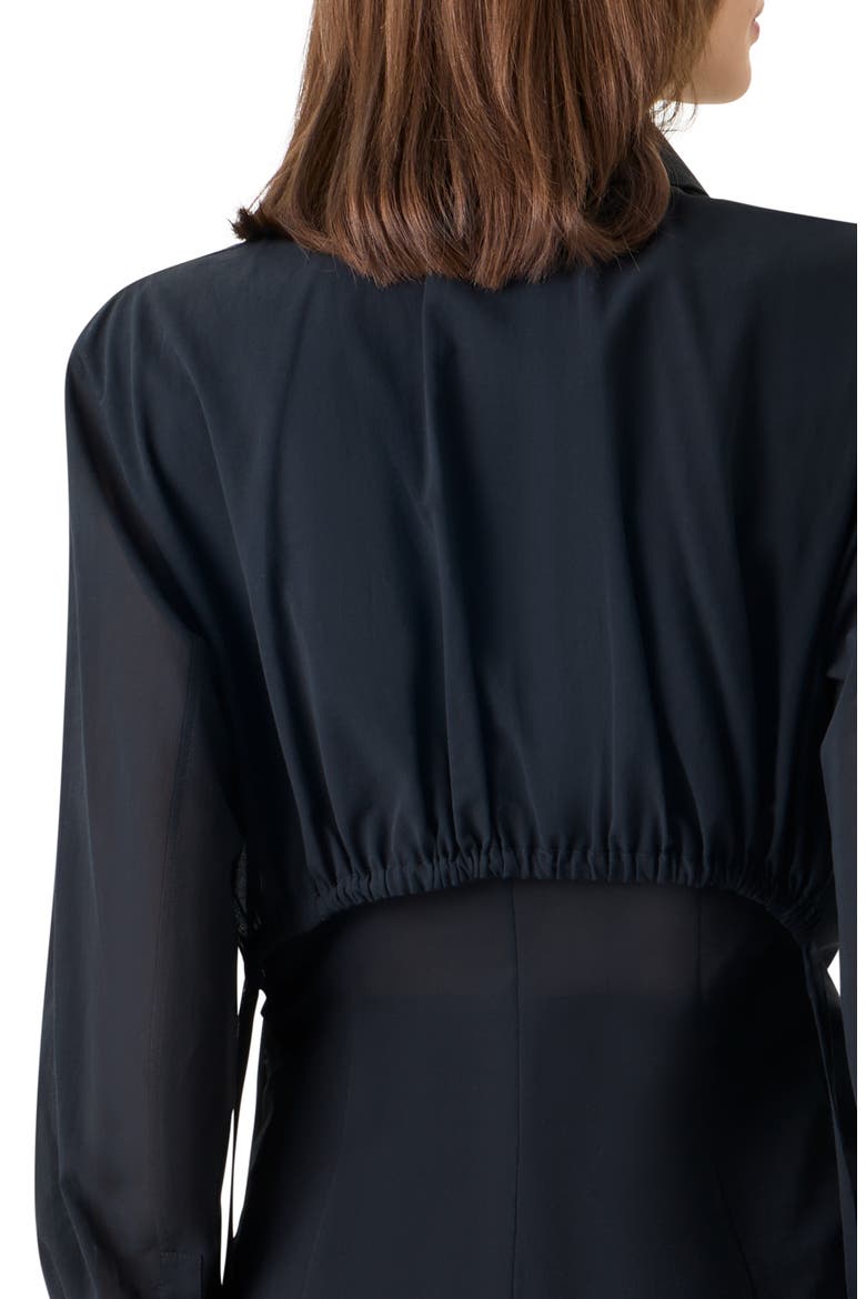Drawstring Cotton Voile Button-Up Shirt, Alternate, color, BLACK