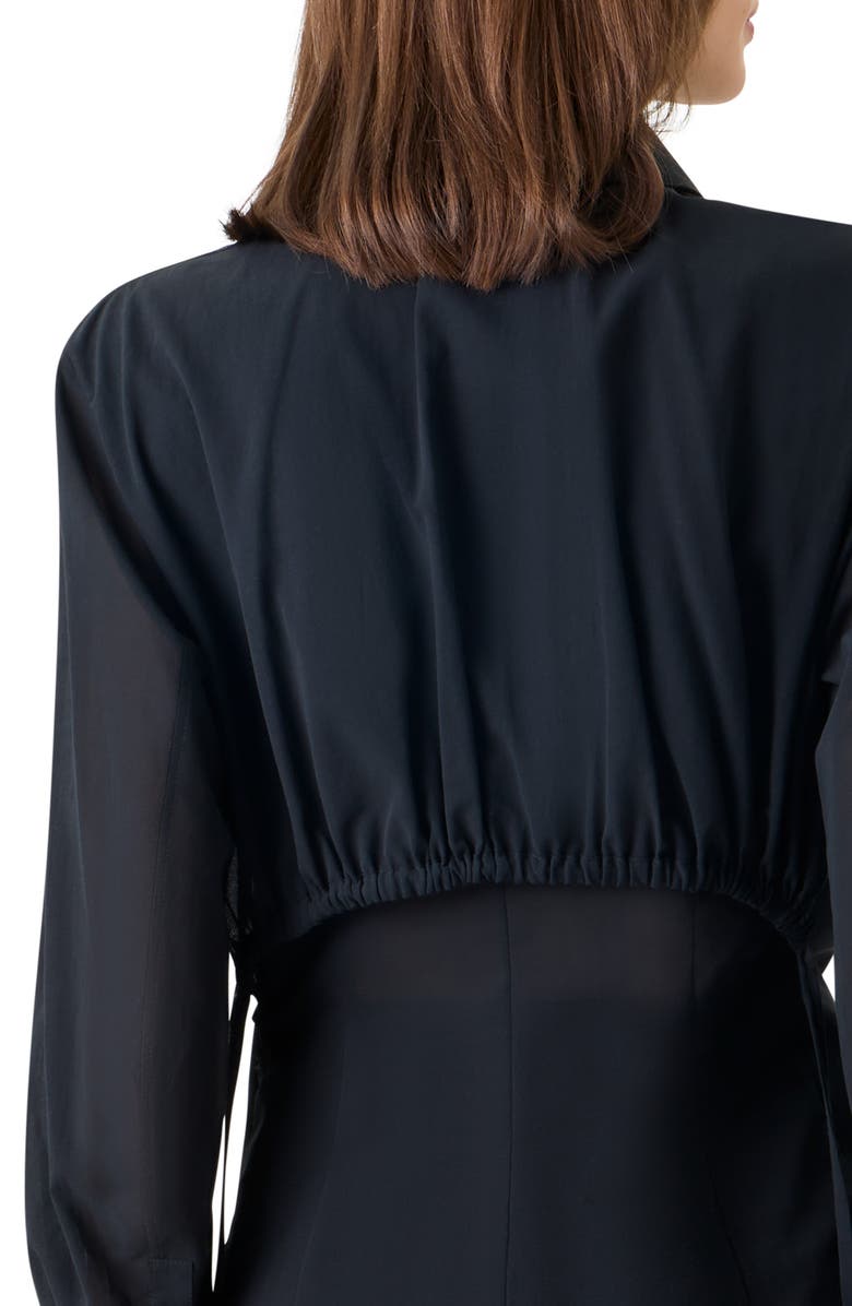 Akris Drawstring Cotton Voile Button-Up Shirt, Alternate, color, Black