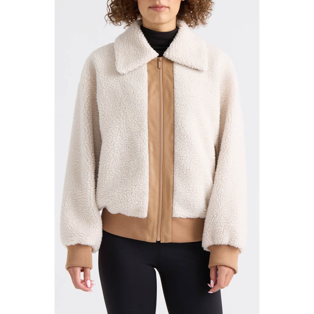 Scotch & Soda Bova Mixed Media High Pile Fleece Bomber Jacket In Neutral