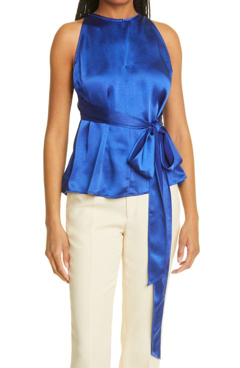 Sleeveless Tie Waist Satin Top