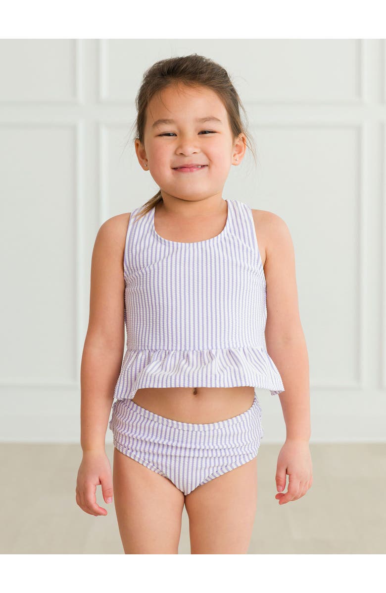 RuffleButts Baby Girls UPF50+ Seersucker Peplum Tankini, Alternate, color, Lavender Seersucker