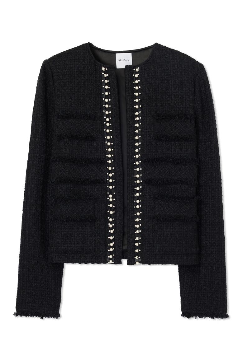 Embellished Tweed Jacket, Alternate, color, BLACK