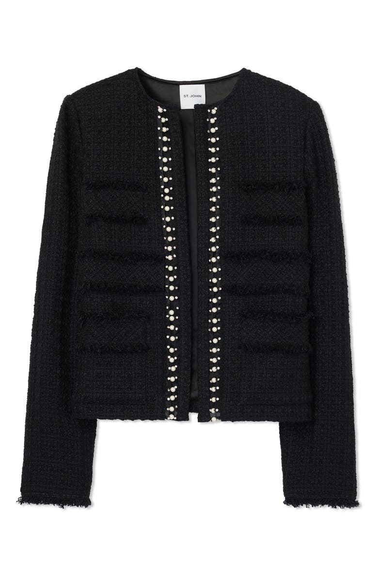 ST. JOHN Embellished Tweed Jacket, Alternate, color, Black